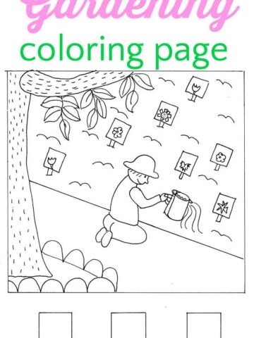Gardening coloring page for kids by Melanie Hope Greenberg