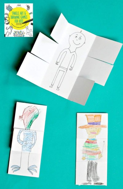 Exquisite corpse drawing game. An art project that will make your kids laugh. 