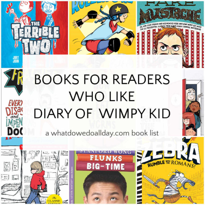 Collage of book covers of books for kids who like Diary of a Wimpy Kid
