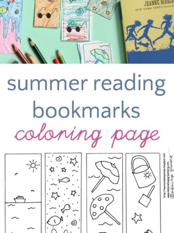 Free printable summer reading bookmarks to color.