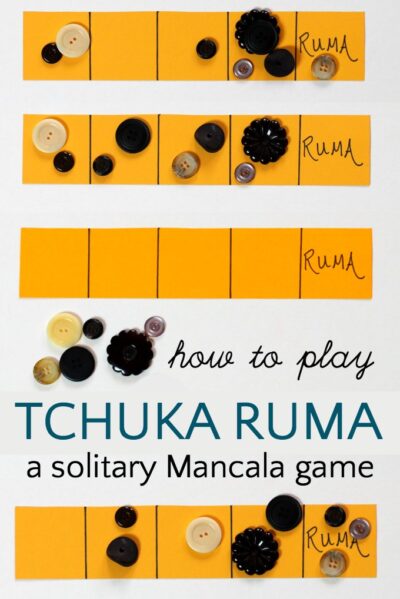 How to play Tchuka Ruma, a fun solitary Mancala game with math learning.