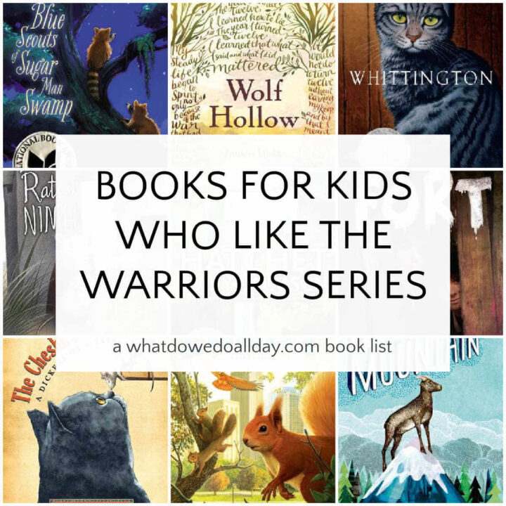 Collage of middle grade and chapter books like Warriors by Erin Hunter
