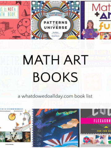 Grid of book covers with text, Math Art Books.