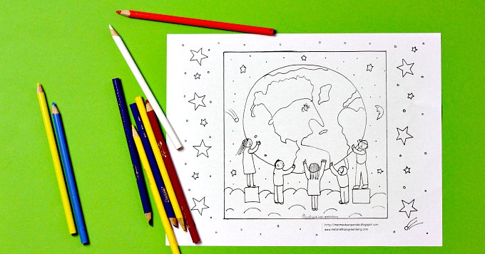 Earth and Children Coloring Page