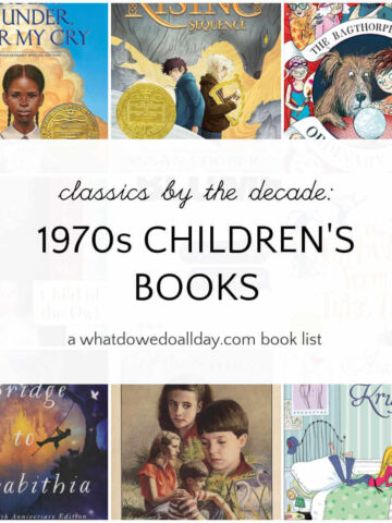 Collage of children's books with text overlay, 1970s Children's Books.