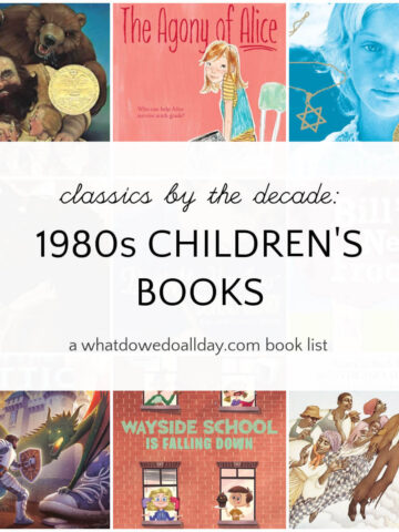 Collage of children's books with text overlay, 1980s Children's Books.