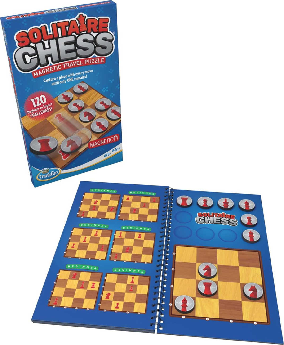 Solitaire chess game with open challenge booklet. 