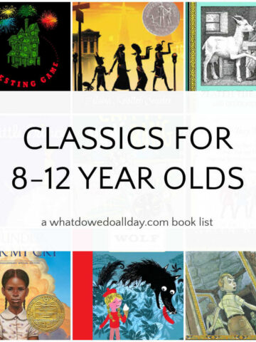 Collage of book covers with text overlay that reads "Classics for 8-12 year olds."