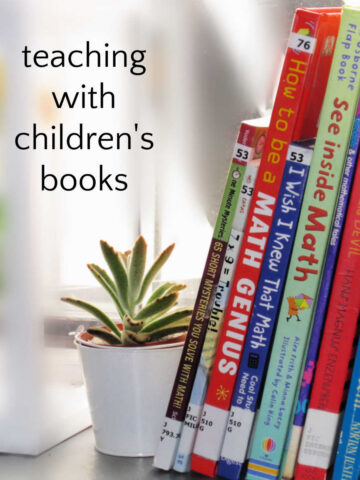 Books in a windowsill with text overlay that reads "teaching with children's books"