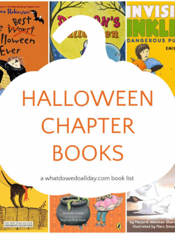 collage of book covers for Halloween chapter books for kids