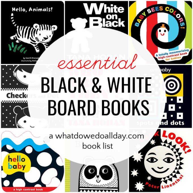 Collage of black and white board books.
