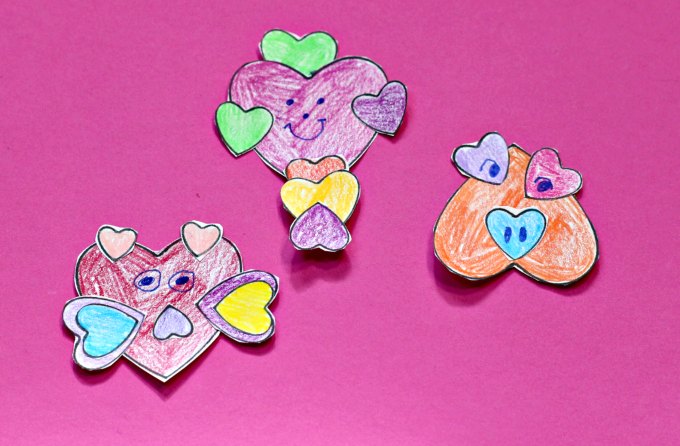 Invented heart animals before adding craft sticks for puppet play
