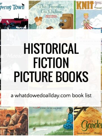 Collage of Historical fiction picture books for kids first grade through fifth grade