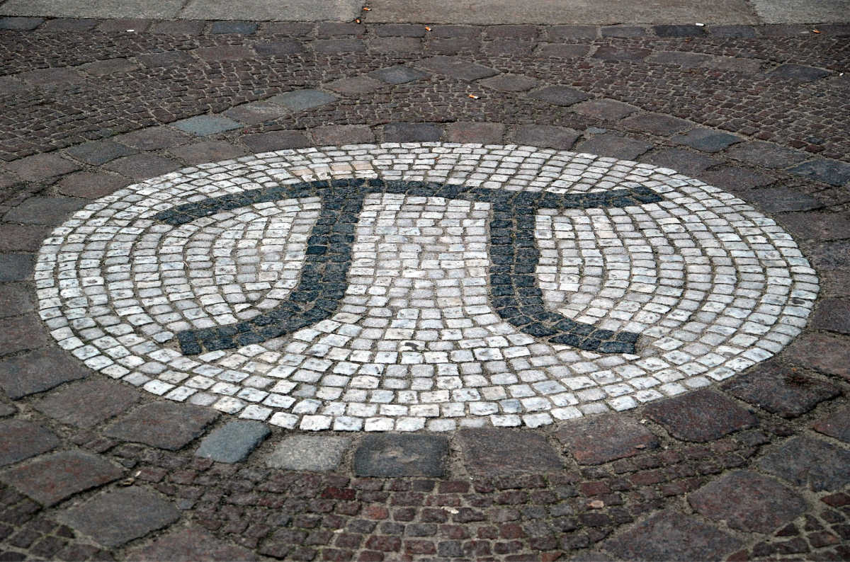 Pi Mosaic on sidewalk.