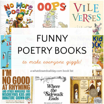 Collage of poetry books with text overlay, Funny Poetry Books to make everyone giggle.