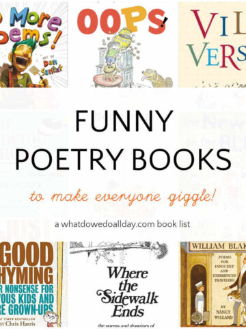 Collage of poetry books with text overlay, Funny Poetry Books to make everyone giggle.