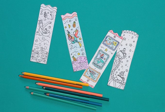 DIY mermaid bookmarks with free coloring page