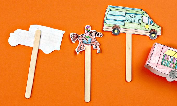 How to make bookmobile stick puppets