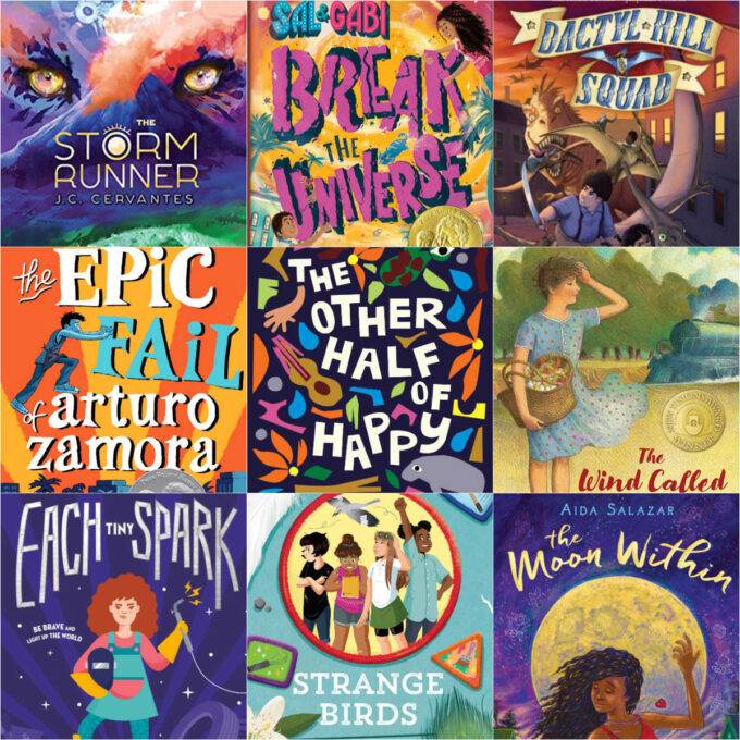 collage of middle grade books with latino and hispanic characters