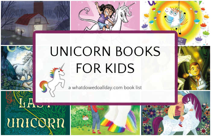 Collage of unicorn books