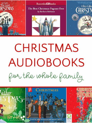 Collage of audiobooks with text overlay that reads, Christmas Read Audiobooks.