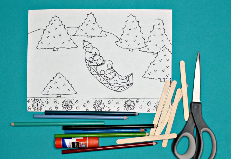 Bears on a sled coloring page
