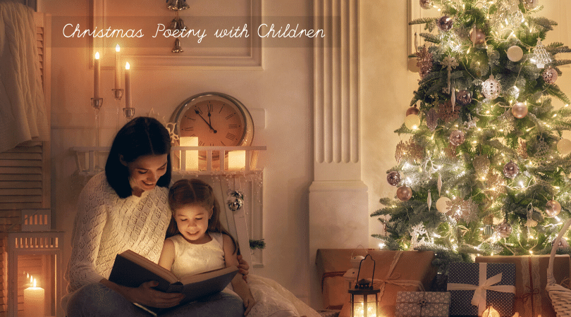Reading Christmas poems for kids by the holiday tree
