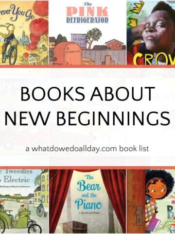 Collage of Children's books for list of books about new beginnings