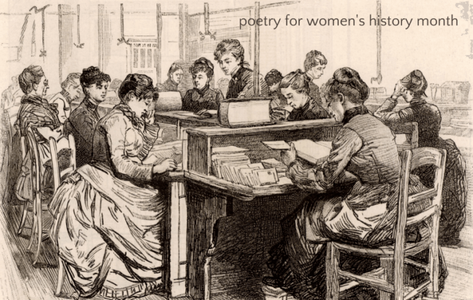 Women reading poetry in vintage illustration