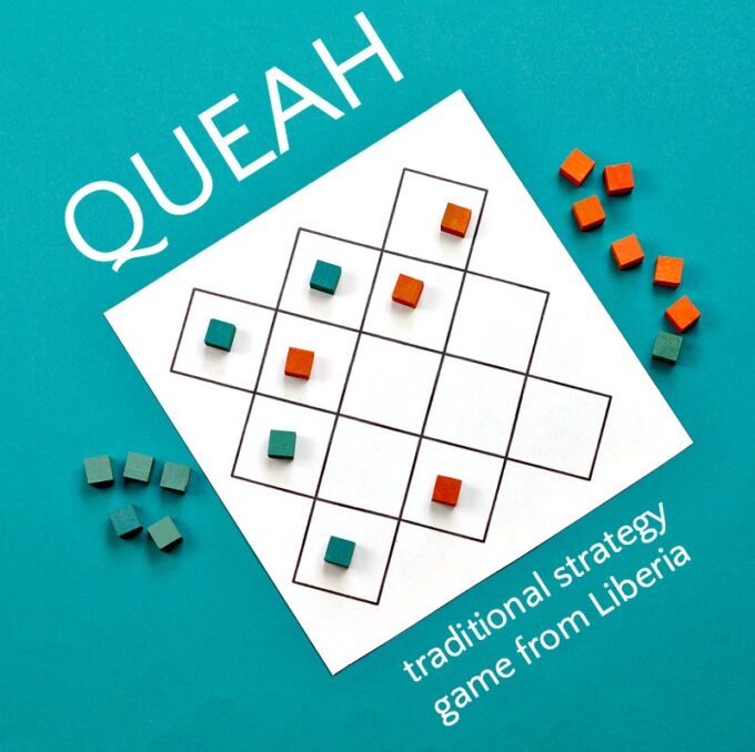 Board game and tokens for Queah strategy game