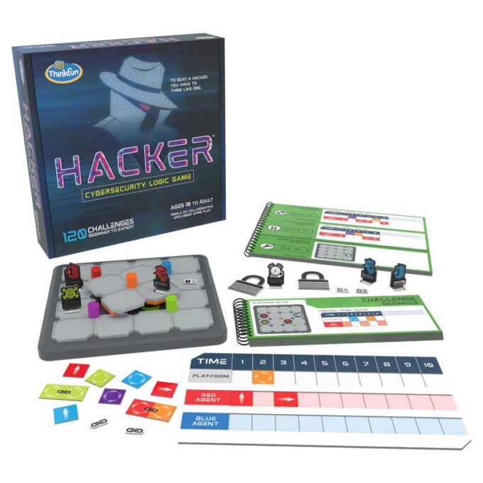 Hacker board game with tokens game board and numbered tiles