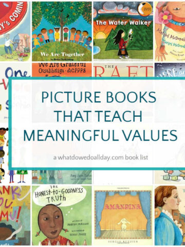 collage of picture book covers for children's books about values