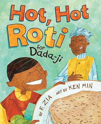 Hot Hot Roti book cover with boy and grandfather looking at roti
