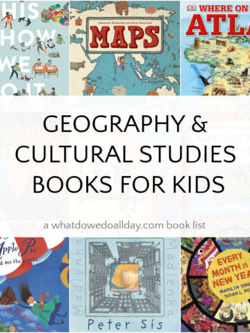 collage of geography books for kids