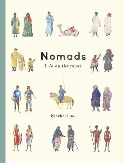 Book cover for Nomads: Life on the Move, featuring illustrations of several different groups of people.
