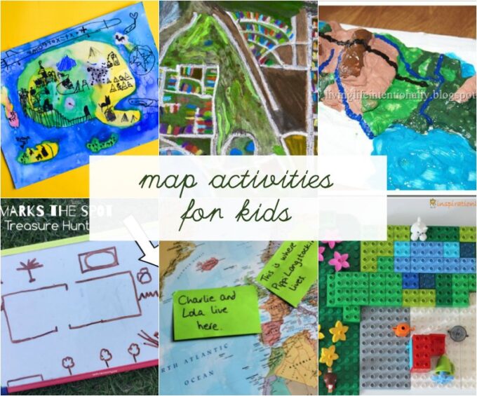 collage of map activities and crafts for kids
