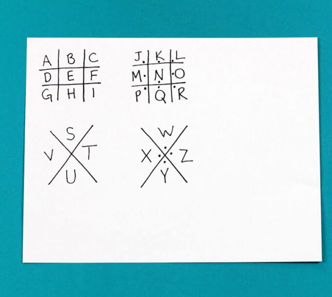 Pigpen codebreaker alphabet with symbols