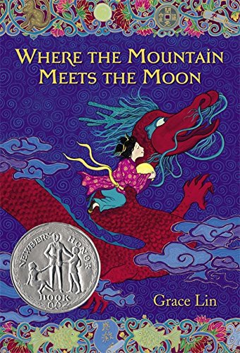 Where the Mountain Meets the Moon book cover featuring Chinese girl riding on red dragon
