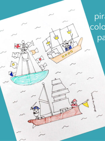 pirate coloring page with three pirate mice in three different ships
