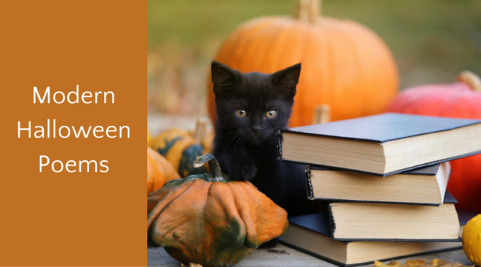 black cat, pumpkin and stack of books