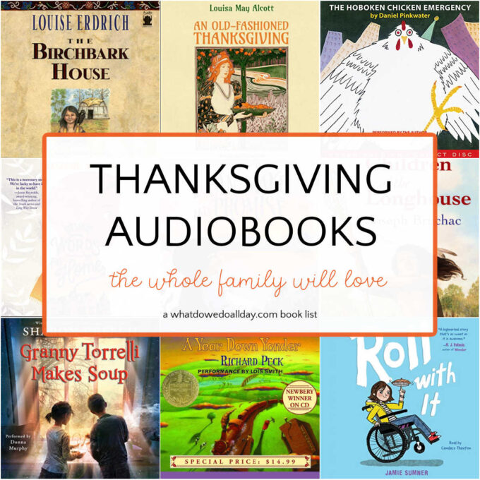 collage of thanksgiving audiobooks
