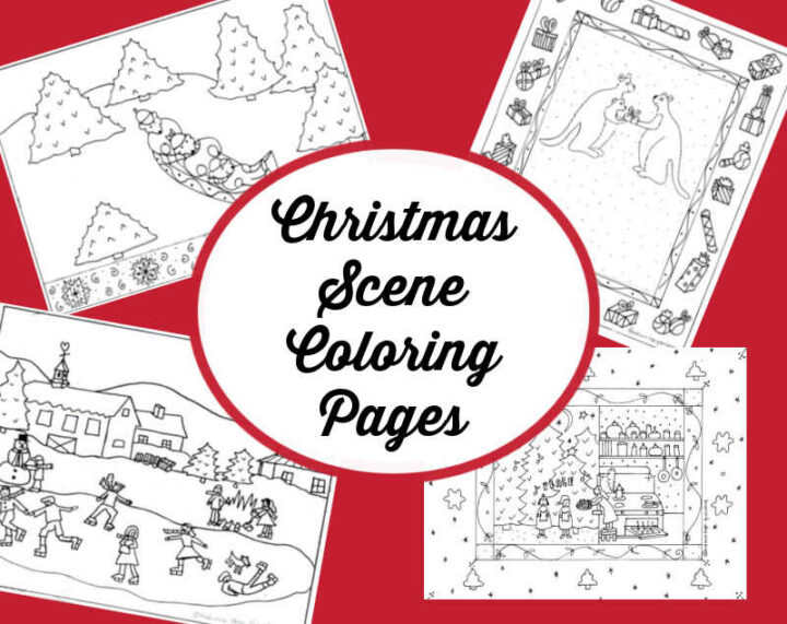 Christmas scene coloring pages collage