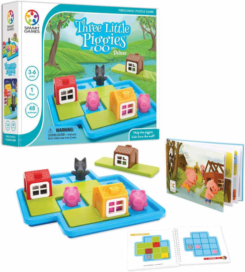 Three Little Piggle game box and pieces.