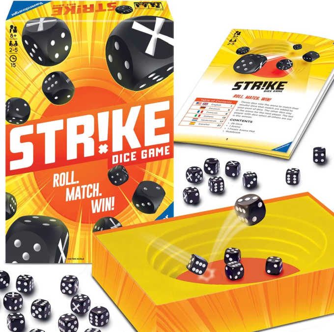 Strike Dice box, dice and rule booklet