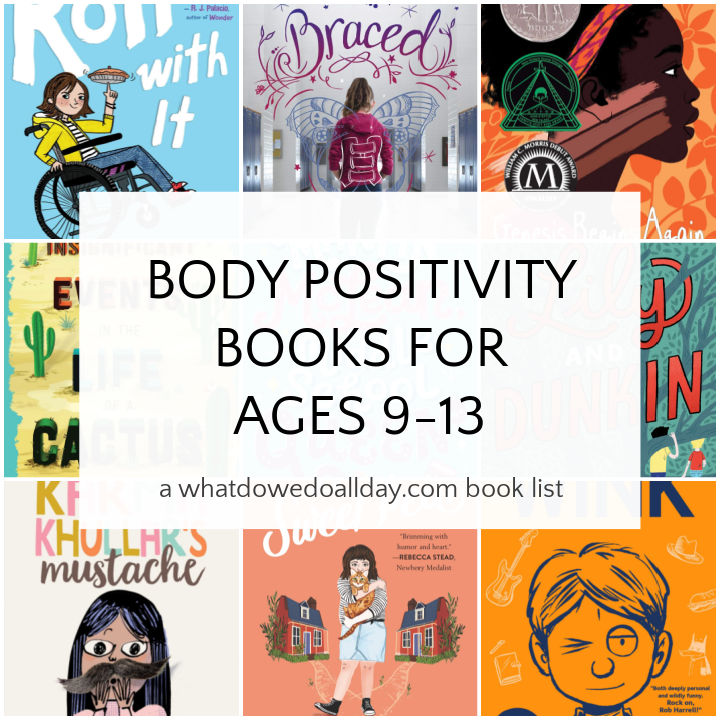 Collage of body positivity book covers for tween readers