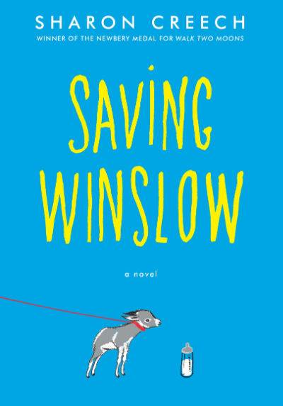 Saving winslow book cover showing small donkey on blue background