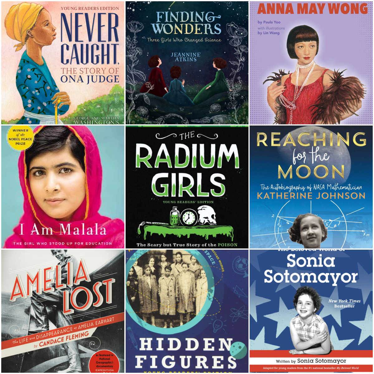 collage of middle grade books about women's history