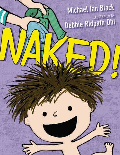 Book cover for Naked by Michael Ian Black showing laughing boy on purple background