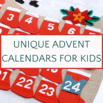 Fabric advent calendar with text overlay, "unique advent calendars for kids"