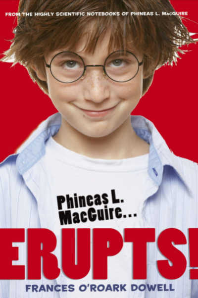 Phineas L. Macguire Erupts book cover showing photograph of boy with glasses
